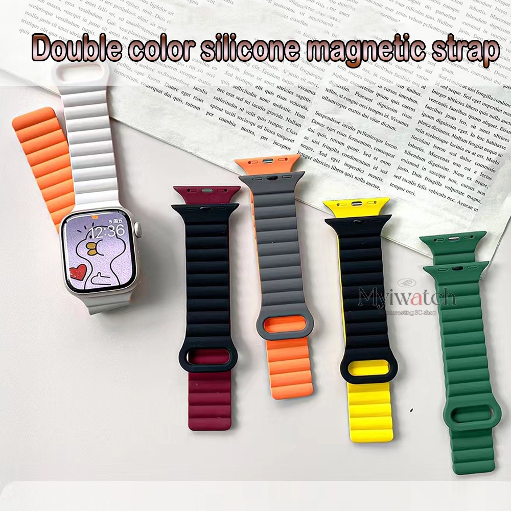 Dây Đeo Silicon Hai Màu Có Nam Châm Cho iWatch Band 49mm 41mm 45mm 44mm 40mm 38mm 42mm iWatch Seires 8 ultra 7 5 4 SE 6 3
