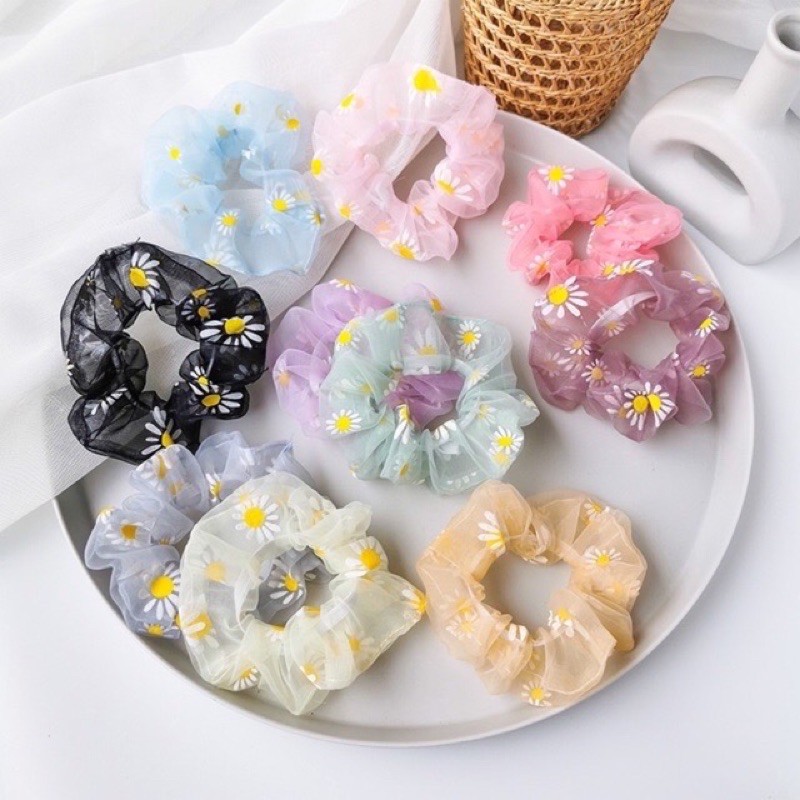 Scrunchies hoa cúc lưới màu ngẫu nhiên