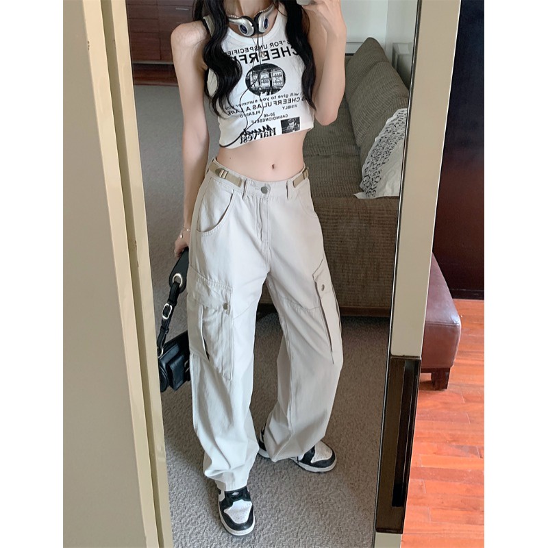 Quần Yếm Lưng Cao Ống Rộng Thời Trang Đường Phố Mỹ Cá Tính Cho Nữ