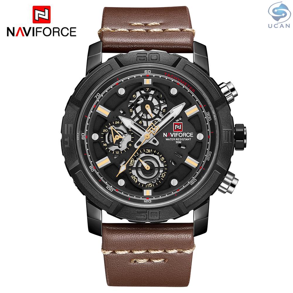 Đồng hồ đeo tay UCAN NAVIFORCE NF9139 Quartz dây da chống thấm nước có hiển thị ngày tháng cho nam