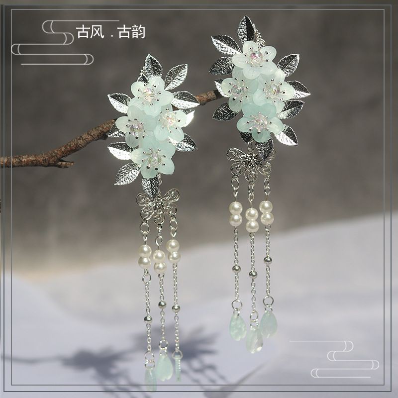 Kẹp trâm cài tóc hoa lá cổ trang kèm dây tô