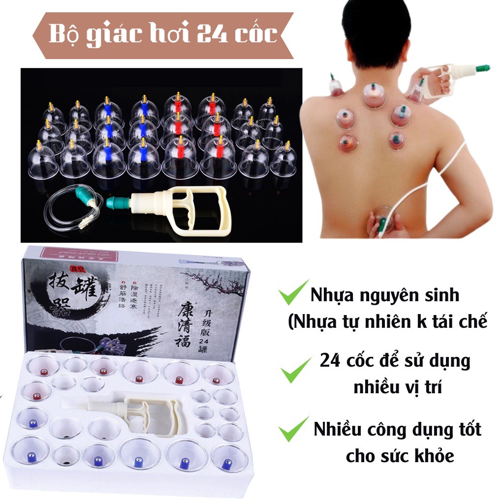 Bộ Giác Hơi Không Dùng Lửa 24 KAW Phụ Kiện An Toàn, Tiện Lợi Giúp Lưu Thông Máu, Loại Bỏ Độc Tố