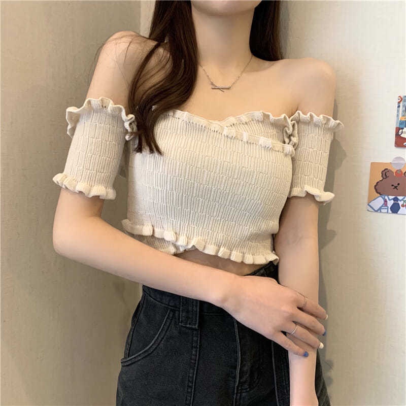 Áo IELGY tay ngắn trễ vai kiểu đan chéo thời trang độc đáo thời trang cho nữ