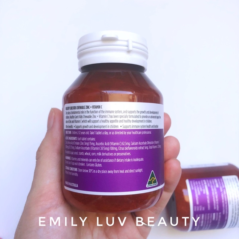 Viên nhai bổ sung Kẽm Healthy Care Zinc + Vitamin C cho bé 2 tuổi +