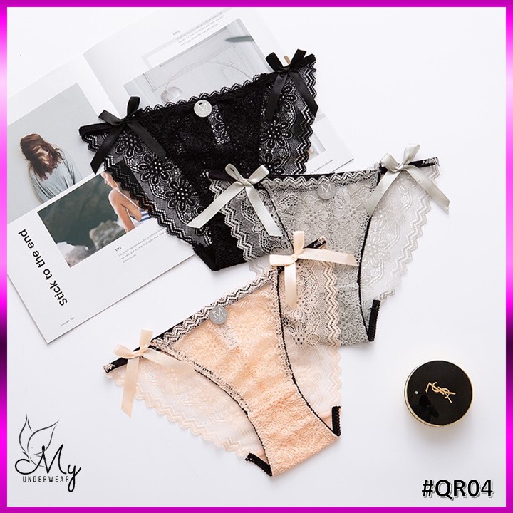 quần lót nữ [ FREE SHIP 50K ]quần chíp nữ đồ lót ren 2 nơ sexy phối huy hiệu - QR04 | BigBuy360 - bigbuy360.vn