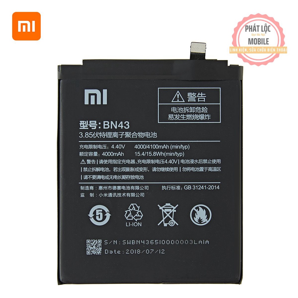 Pin Xiaomi Redmi Note 4X/ Note 4 Snap 625, Mã pin BN43, Dung lượng 4000mAh, Bảo hành 3 tháng. Tặng kèm bộ tua vít mở máy