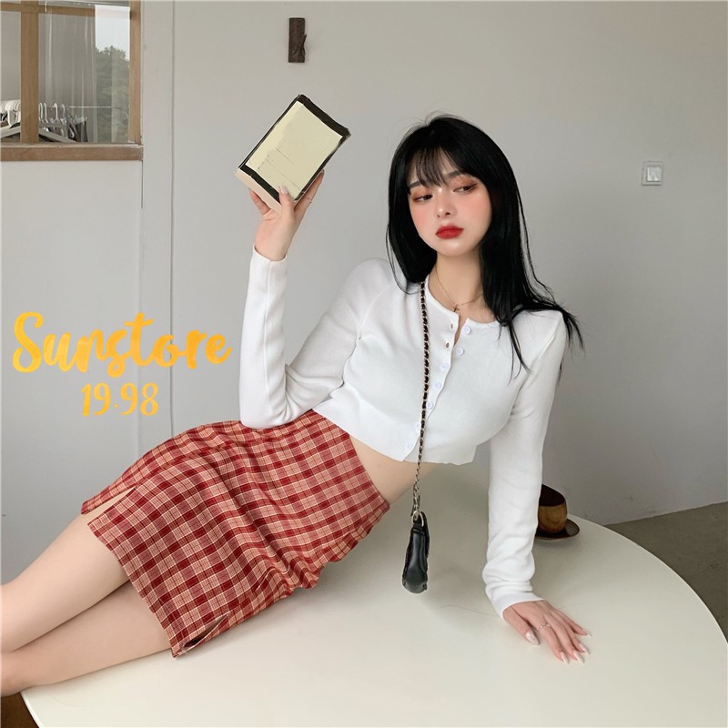 Chân váy kẻ caro xẻ tà 2 bên hot trend Ulzzang | BigBuy360 - bigbuy360.vn
