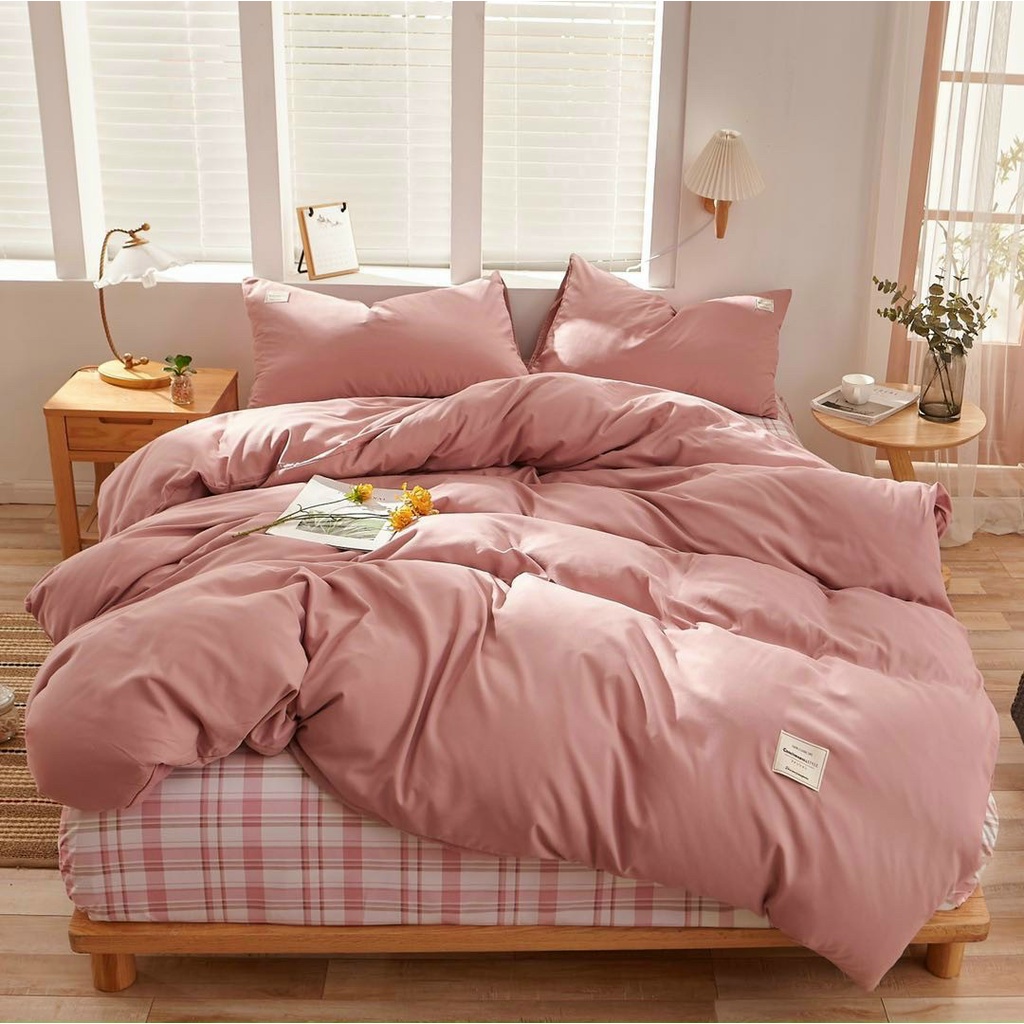 Bộ chăn ga gối cotton tici mix kẻ mới vải mềm mịn, không phai màu
