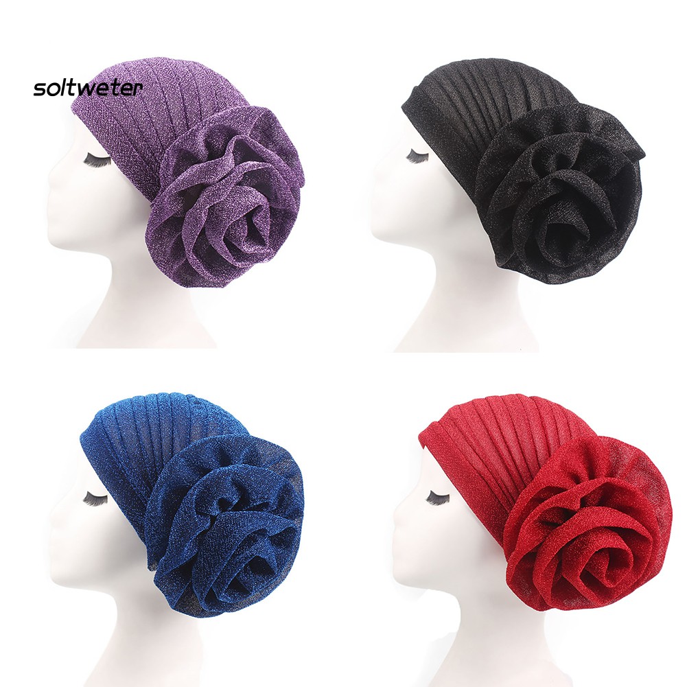 Mũ trùm đầu nữ phong cách Hồi giáo trang trí hoa lấp lánh nhiều màu sắc