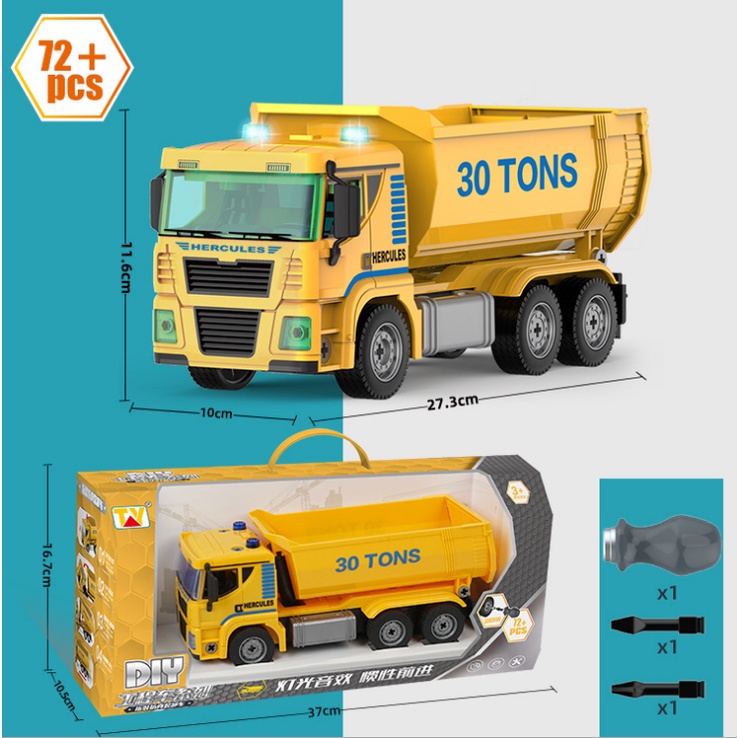 Xe tải ben đồ chơi lắp ghép từ 72 chi tiết mô hình đồ chơi cho trẻ em xe có âm thanh và đèn