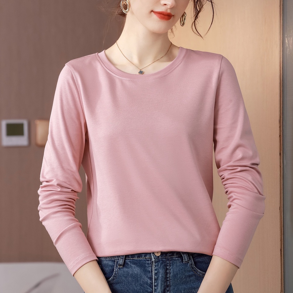 JA239 Áo thun nữ cổ tròn cotton dài tay mùa thu cao cấp hàng nhập