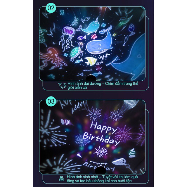 Đèn ngủ chiếu sao 3D, đèn ngàn sao chiếu trần xoay tự động kèm phát nhạc và 6 hình chiếu cổ tích, đại dương, sinh nhật | BigBuy360 - bigbuy360.vn