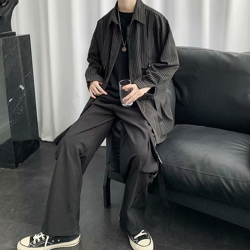 Áo Sơ Mi Tay Dài Họa Tiết Kẻ Sọc Dọc Phong Cách Hàn Quốc Thời Trang Cho Nam Nữ Size M-2XL