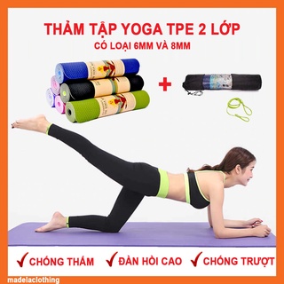 Thảm tập yoga tập Gym tại nhà loại 6mm/8mm chống trượt 2 lớp TPE cao cấp,Thảm tập ngồi thiền