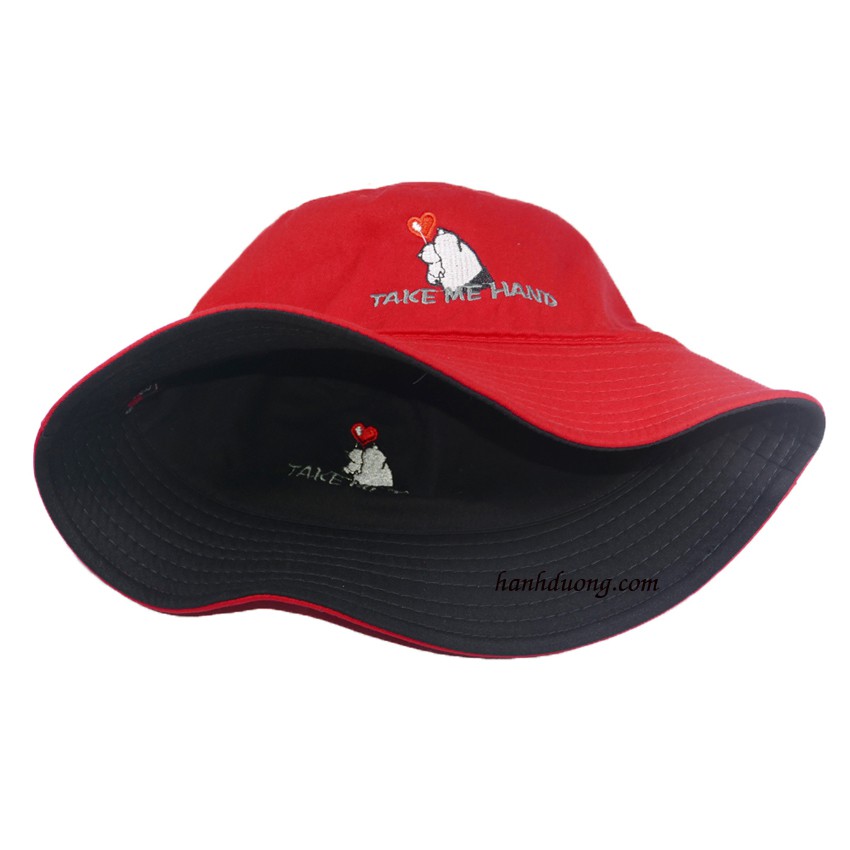 [ Hình thật ] Nón bucket 2  mặt Take My Hand mũ tai bèo bắn trái tim vành nhỏ được may với chất liệu cotton cao cấp