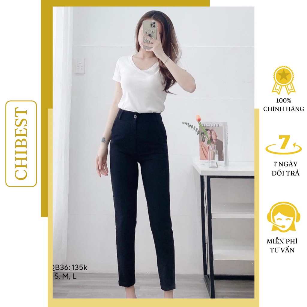 Quần Tây Nữ Công Sở Basic lưng cạp cao ống quần gấp line chất vải tuyết mưa dày dặn CHIBEST YQB36