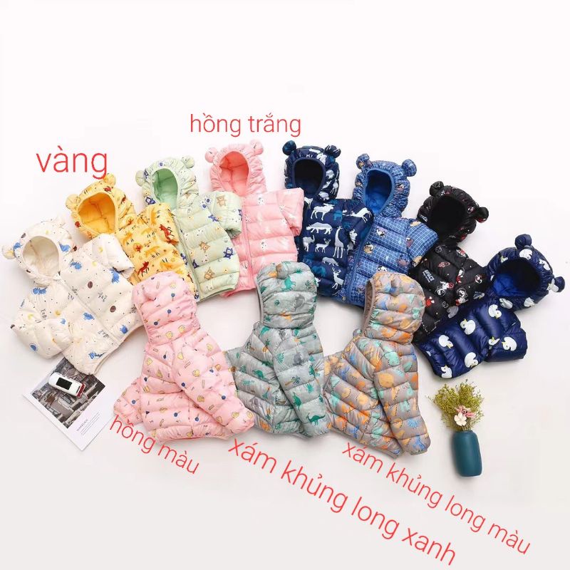 ÁO PHAO DÀI TAY HÌNH TAI GẤU IN HỌA TIẾT CHO BÉ TRAI BÉ GÁI