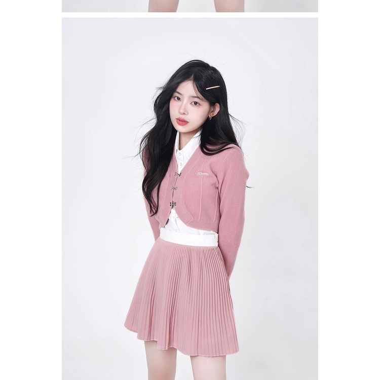 Áo Sơ Mi Dài Tay + Chân Váy Ngắn Phong Cách Preppy Mới Cho Nữ