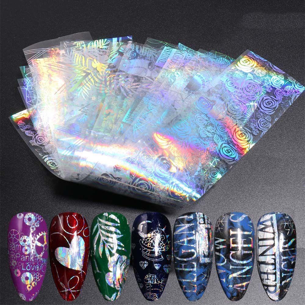 Miếng Dán Trang Trí Móng Tay Tự Dính Họa Tiết Hình Học Màu Laser