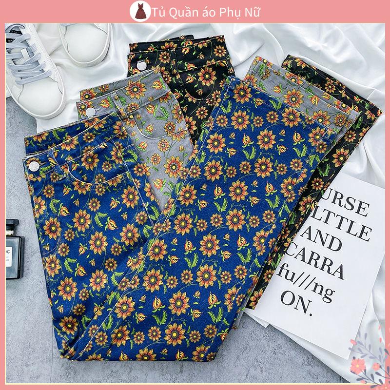 Qu gotn jean > su Ng n > L > L > L > Quần jean Dài Tới Mắt Cá Chân Dáng Ôm Eo cao Họa Tiết Hoa Hướng Dương Thời Trang Mùa Hè Kiểu Mới Cho Nữ