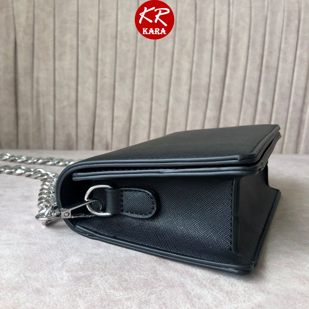 Túi Đeo Chéo Nữ Basic Bản Vuông Phối Xích KARA 477- Size 18*13*6cm, Dây xích xịn sò 107cm, Da PU cao cấp