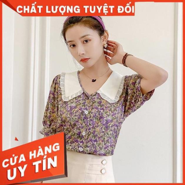 Áo sơ mi hoa nhí cổ sen,màu tím hot trend(hàng thiết kế,chất vải đẹp,đường may chuẩn xịn 🥰) ྇