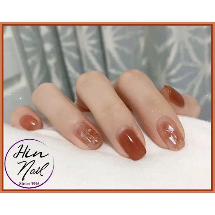 Set 24 móng tay giả màu cam họa tiết nổi bật