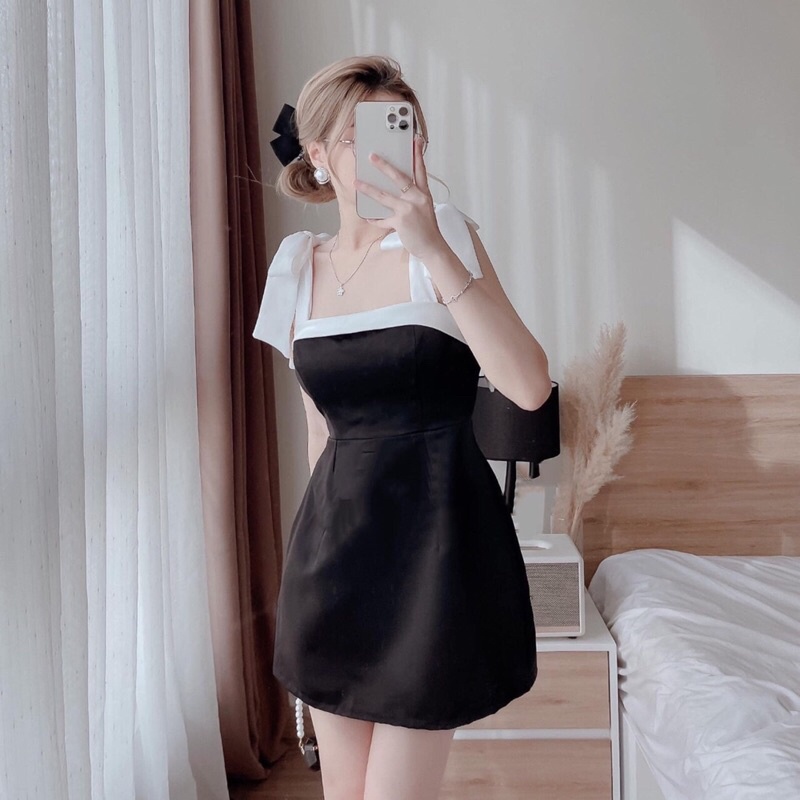 Đầm Cột Nơ Vải Bản To Chất tafta From lên dáng Chữ A