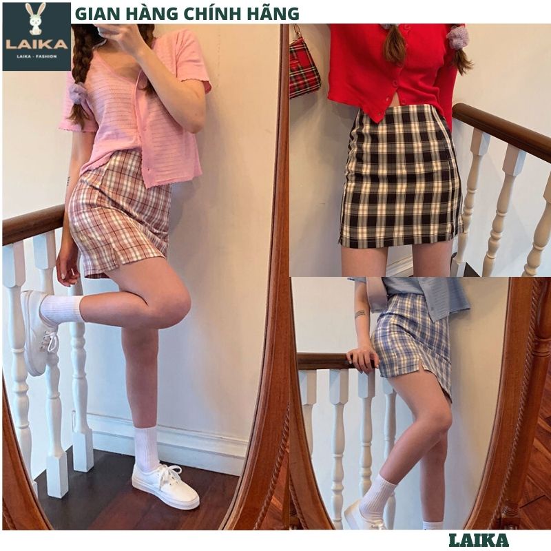 Chân váy kẻ caro xẻ đùi ôm body sang chảnh siêu kute dễ thương, kiểu dáng thể thao - LAIKA