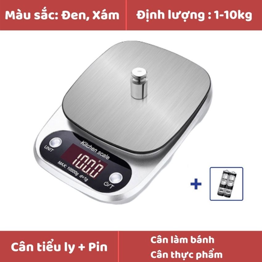 Cân Tiểu Ly Điện Tử Nhà Bếp Kitchen Định Lượng 0,1-5kg Làm Bánh Cân Cao Cấp Tặng Kèm 2 Viên Pin AA