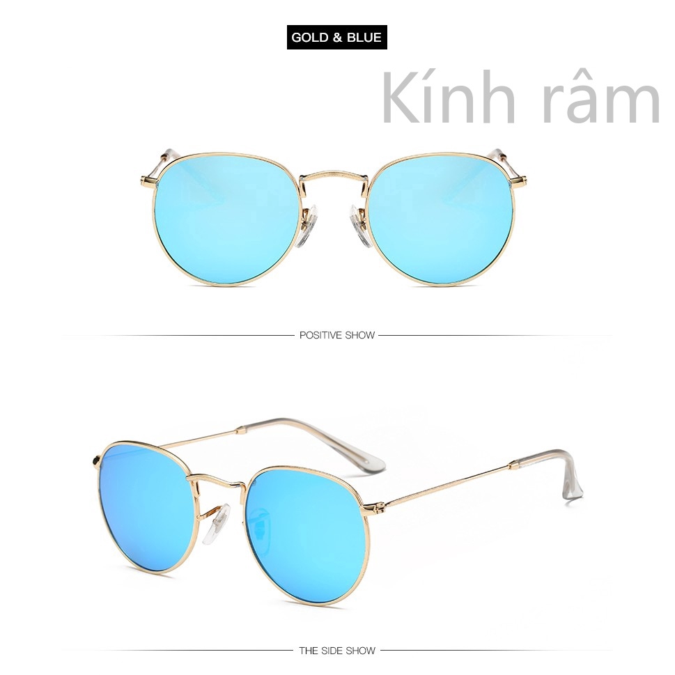 Kính mát gọng kim loại hình tròn hiệu ứng tráng gương nhiều màu tùy chọn