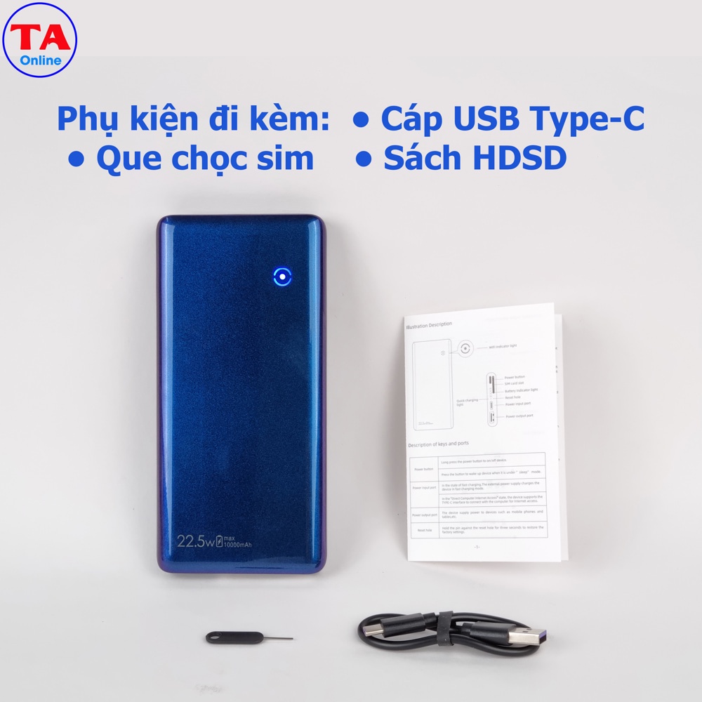 WiFi 4G Netmax M5 Plus Tốc độ LTE 150Mbps Kiêm sạc dự phòng Pin 10000mAh Sạc nhanh 22.5W