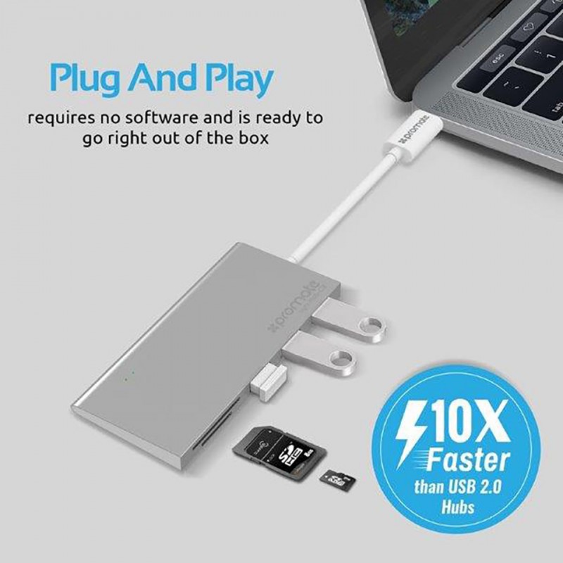 Bộ Hub chuyển đổi Promate Type-C sang USB 3.0 / Type-C / SD / MicroSD Đa Năng cho Surface