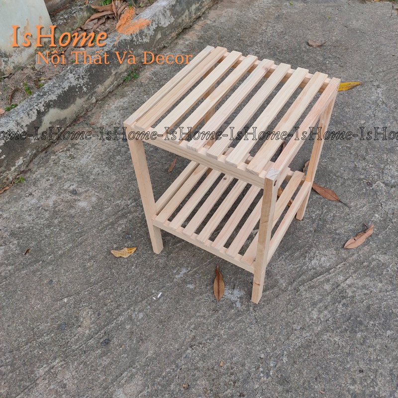Kệ Gỗ Tab Đầu Giường 2 Tầng Tự Lắp Ráp - Gỗ Thông Tự Nhiên Mới 100%