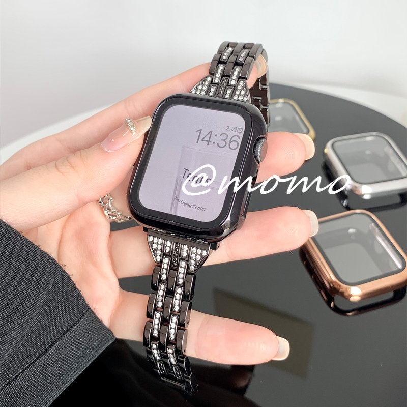 Ốp Bảo Vệ Mặt Đồng Hồ Thông Minh Bằng PC Cứng Kèm Kính Cường Lực Cho Apple Watch Series 7 6 SE 5 4 45mm 41mm 44mm 42mm 40mm 38mm
