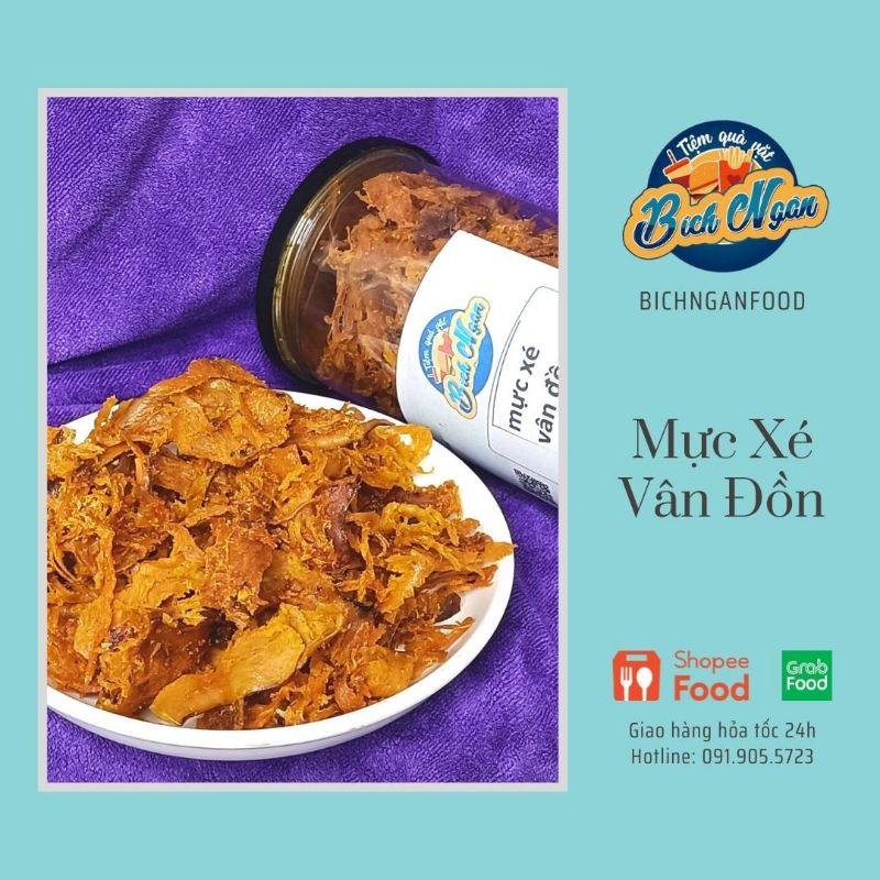 250g mực xé vân đồn tẩm gia vị ăn liền đóng lon lắp giật sang trọng | đồ ăn vặt BICHNGAN FOOD