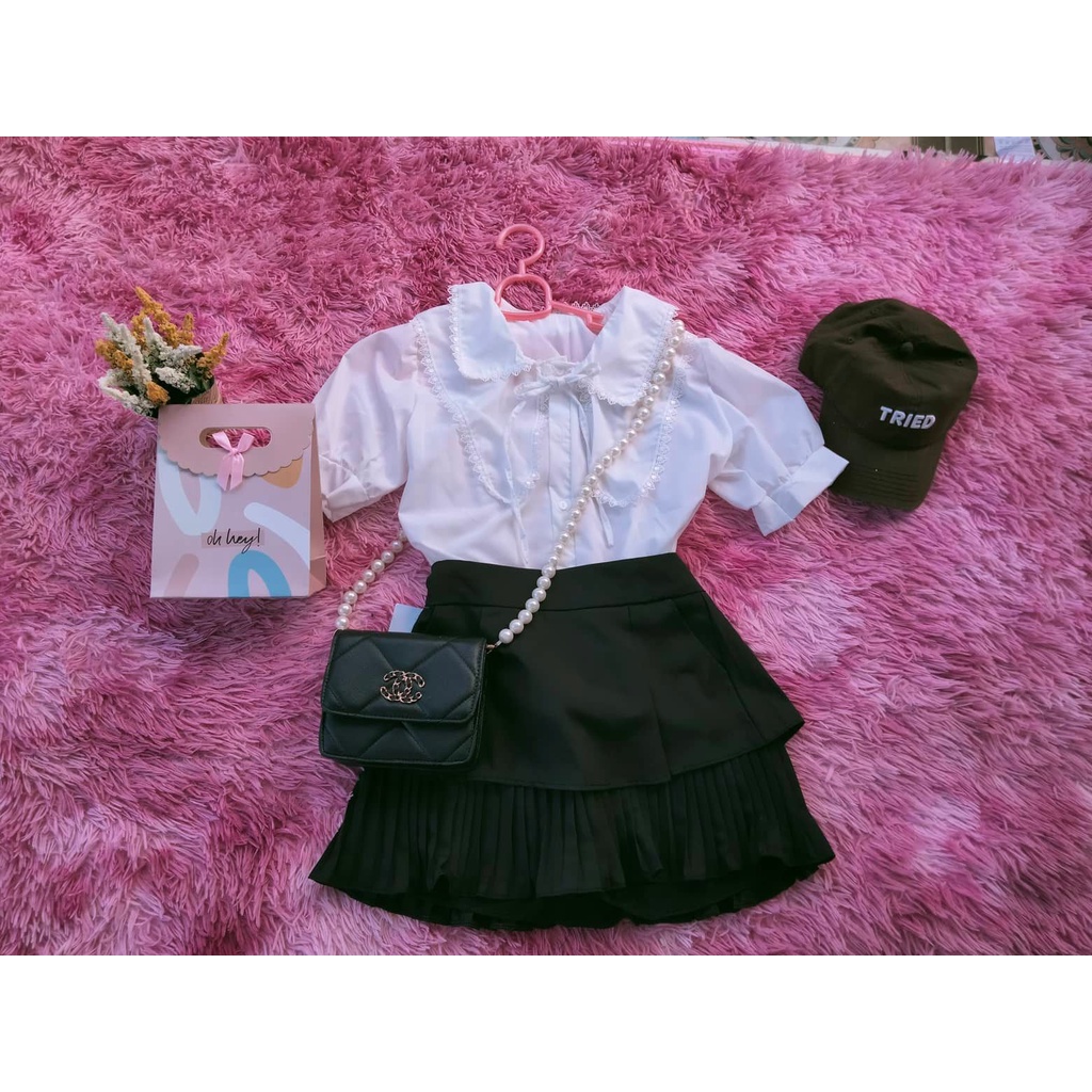 Áo Sơ Mi Bánh Bèo  Hot Girl Bèo Cổ Lưng Vuông Cực Xinh, Áo Tiểu Thư Bèo Cổ Ulzzang Hàn Quốc