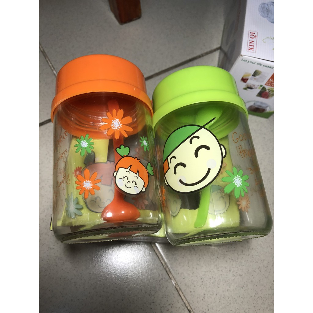 Set 2 Lọ Thủy Tinh Đựng Gia Vị Hình Ngộ Nghĩnh 400ml (Kèm Muỗng)