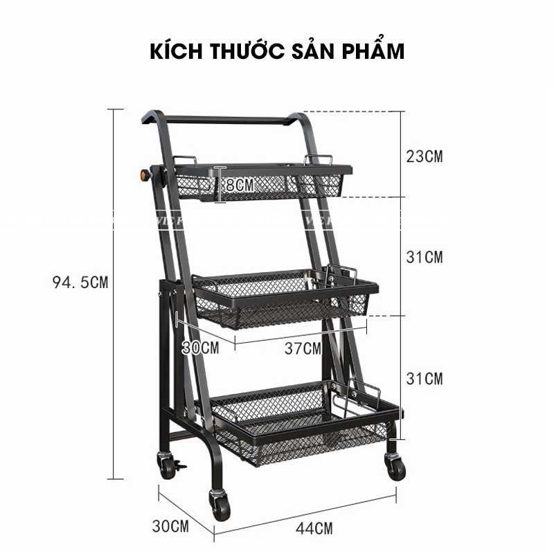 🆓 Kệ Để Đồ Nhà Bếp Gấp Gọn - Xe Đẩy Đựng Đồ Đa Năng Thép Carbon Sơn Tĩnh Điện Có Bánh Xe Di Chuyển