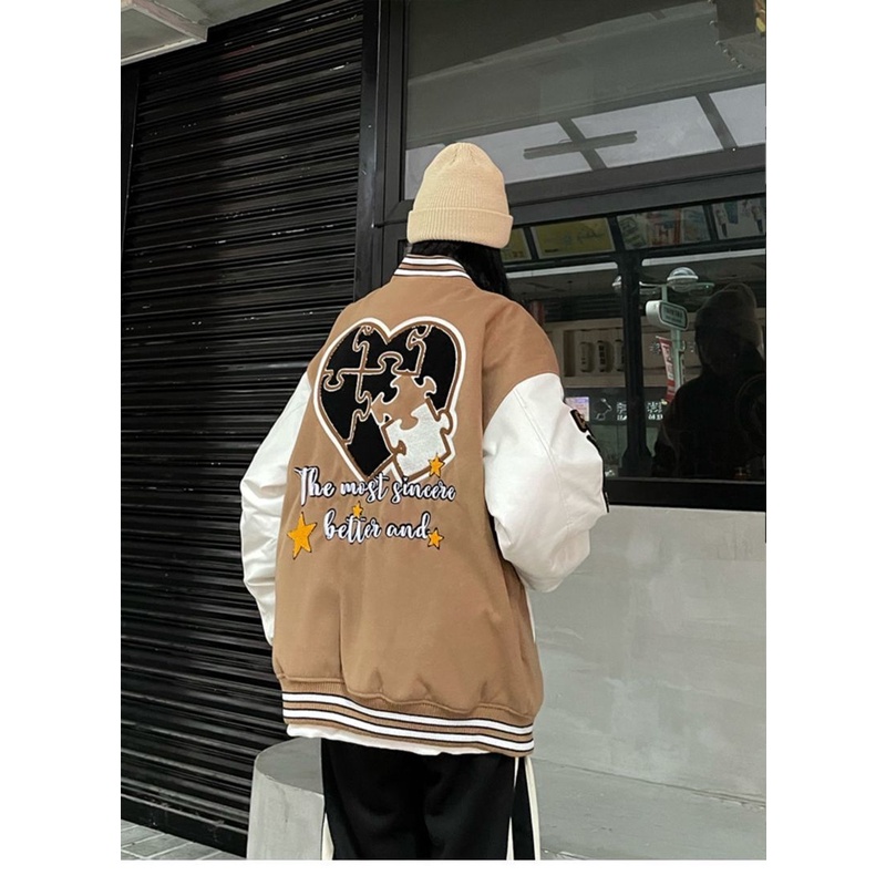 Áo Khoác Bóng Chày Chất Liệu Cotton Dáng Rộng Thêu Chữ Phong Cách Retro Cho Nam Và Nữ