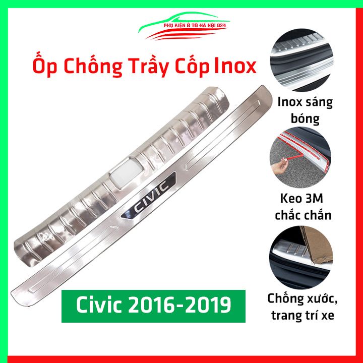 Ốp chống trầy cốp Honda Civic 2016-2019 inox sáng bóng