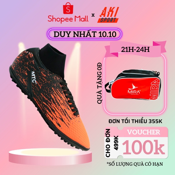 Giày đá bóng nam cỏ nhân tạo MTC Faster Cam Đen cao cổ thể thao phong cách chính hãng - MF006
