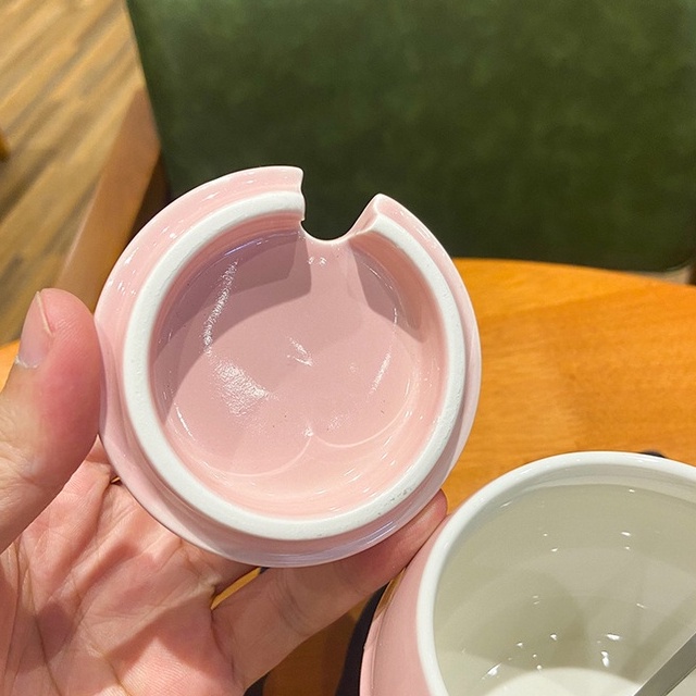 [Hàng mới về] Ly sứ tròn Mèo phi hành gia kèm Nắp và thìa - Cốc mèo phi hành gia uống nước