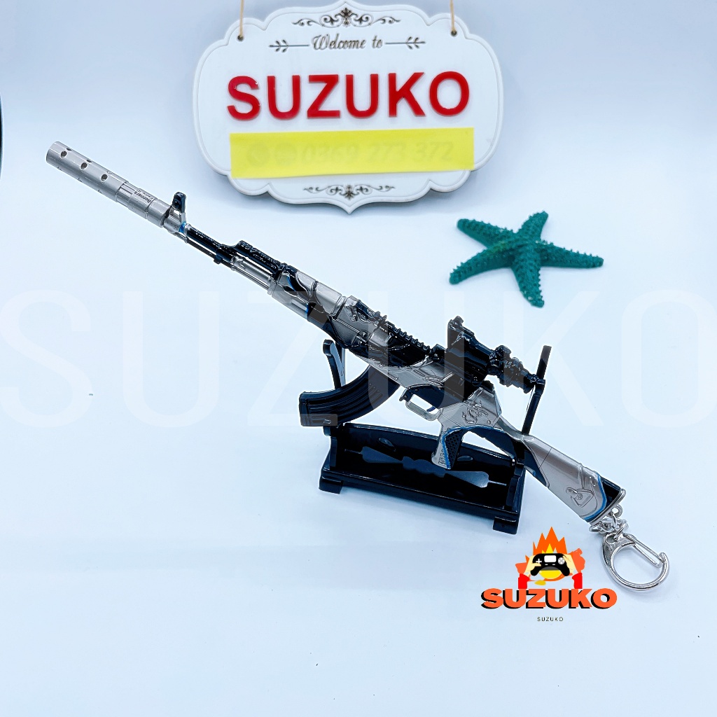 Mô hình AKM pubg kim loại lắp ráp mini Skin Ghost 21cm đồ chơi lắp ghép Tặng kệ đỡ trưng bày