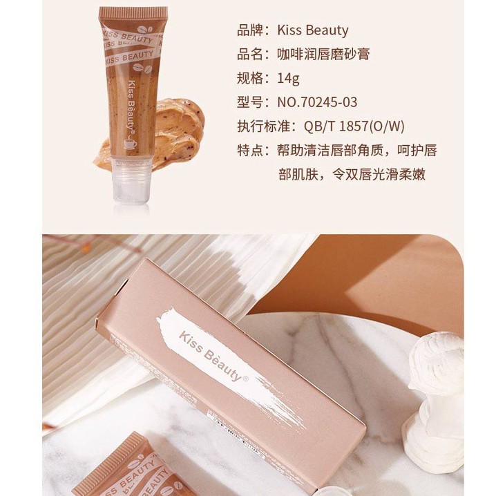 Tuýp tẩy tế bào chết môi Kiss Beauty chiết xuất cà phê 14g