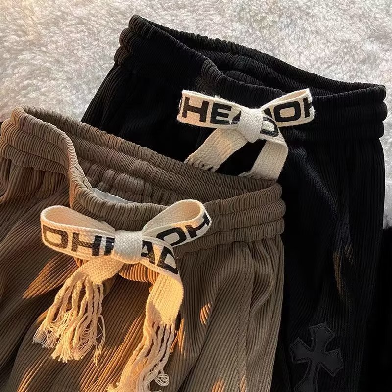 Quần Dài Ống Rộng Lưng Cao Dây Rút Co Giãn Phong Cách Vintage Dành Cho Nam Nữ