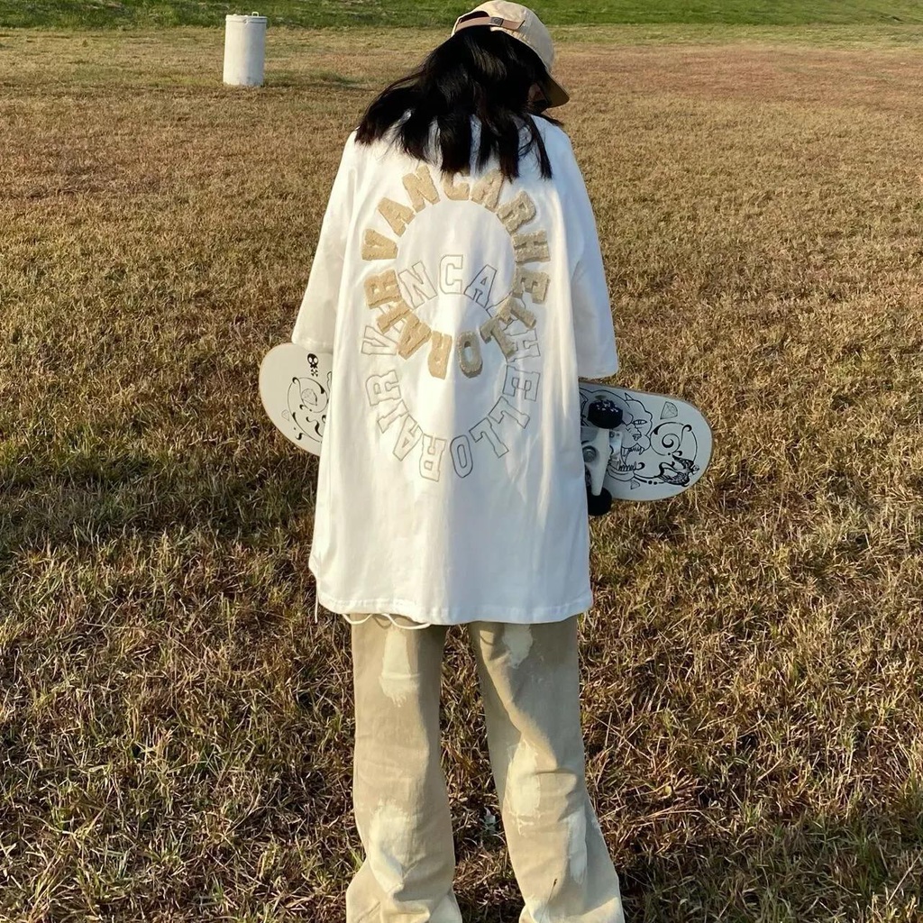 Jiashucheng Áo Thun Tay Ngắn Dáng Rộng In Họa Tiết Trước Và Sau Phong Cách Harajuku Mùa Hè Độc Đáo Cho Nữ