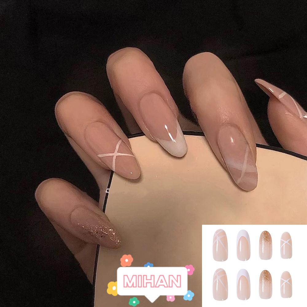 MIHAN1 24pcs/box Detachable Almond Head False Nails Fashion Nail Tips Wearable Artificial Women Manicure Tool Full Cover Fake Nails