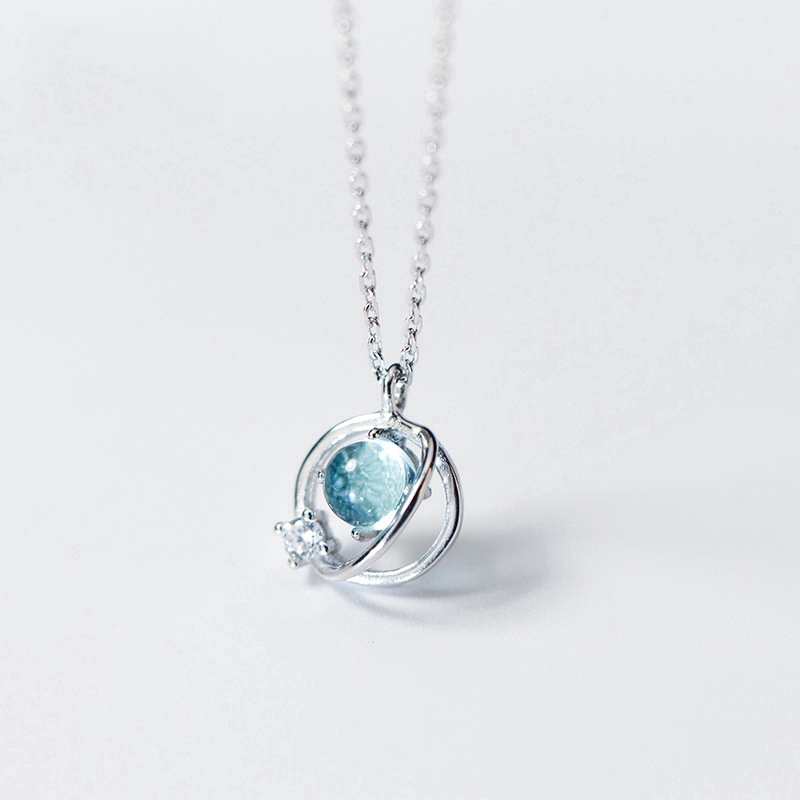 Sweet Little Fresh Artificial Blue Glaze Fantasy Planet Necklace Universe Aurora Starry Sky Clavicle Chain Jewelry Accessories