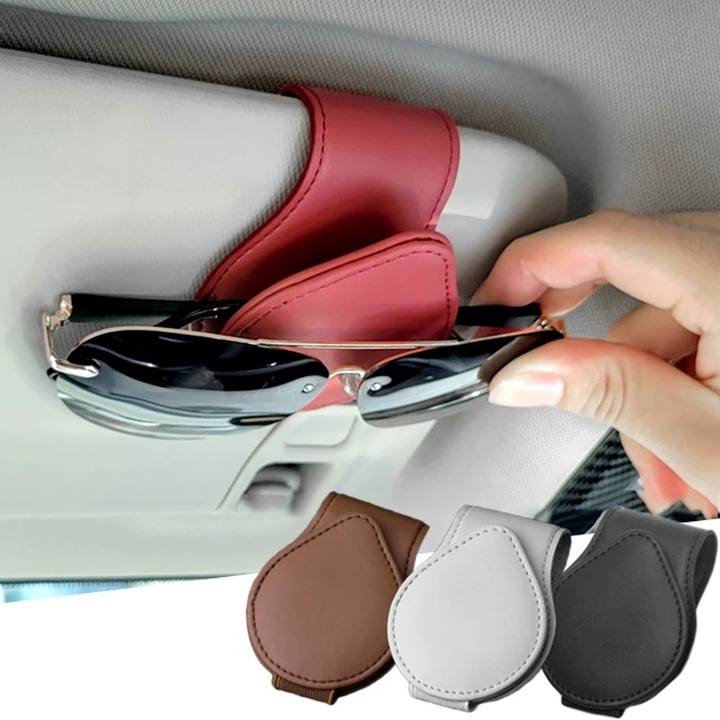 Kẹp Giữ Kính Mát/Thẻ Gắn Tấm Che Nắng Xe Hơi Bằng Da Cao Cấp Di Động Tiện Dụng